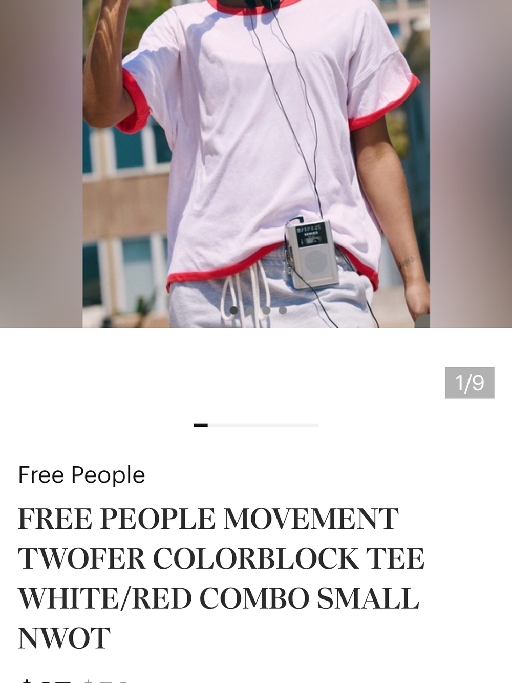 Free People White Tee with Red Trim